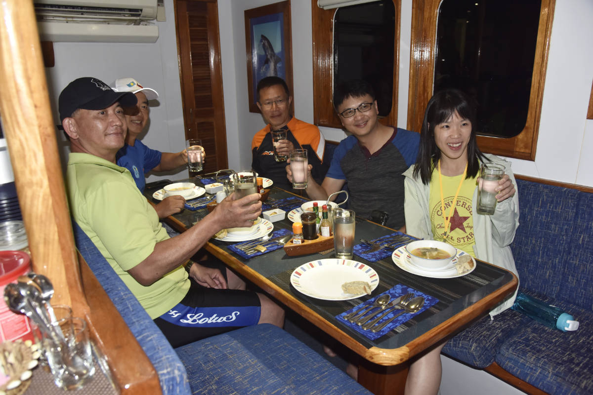 Taiwanese Travel Agents enjoying an evening aboard Palau's best liveaboard, the Ocean Hunter Palau