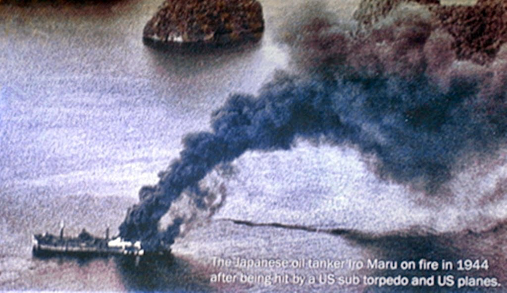 1944 Japanese tanker Iro burning in Palau
