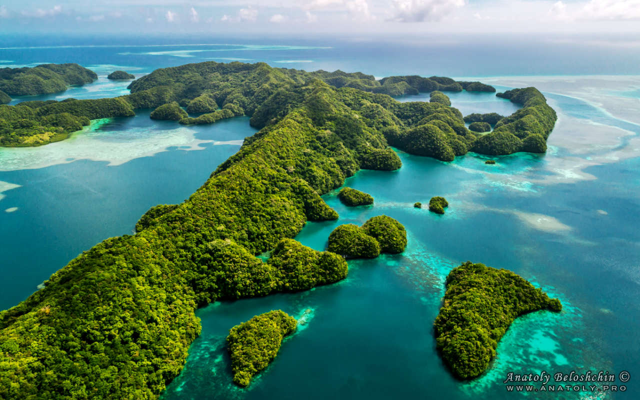 Aerial View over the Rock islands of Palau