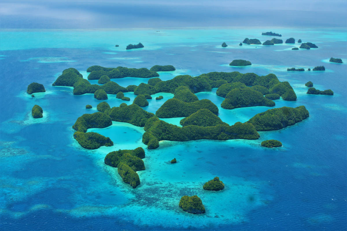 Aerial photo of the 70 islands in Palau