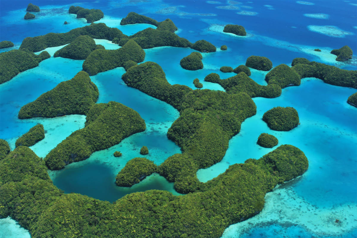 Aerial photo - close up photo of the Rock Islands in Palau